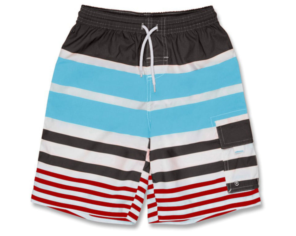 SnapperRock Aqua Red Stripe Surfer Shorts